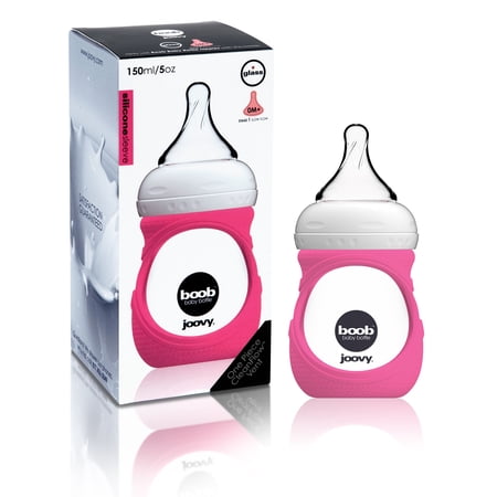 Joovy Boob Baby Bottle Glass - 5oz/160ml with Pink Sleeve - Pink
