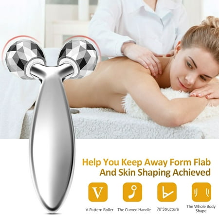 - 3D Body Face Massager Mask Spa Y-Shape Microcurrent Rotate Dual Balls Roller Beauty Tools for Face Lift Slimming Skin Tightening Smooth,Silver
