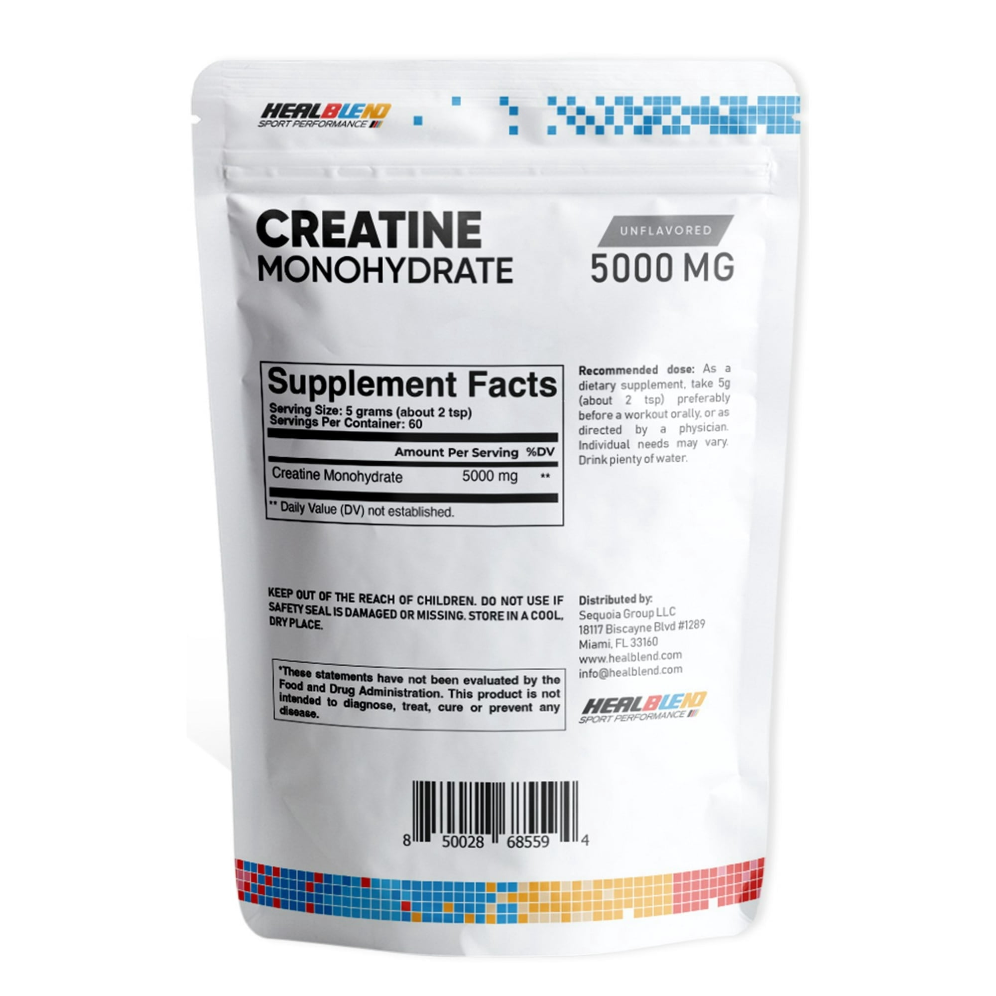 Healblend Creatine Monohydrate Powder 5000mg - Unflavored Micronized Creatine for Muscle Gain, Improve Performance & Pre-Workout Recovery - 60 Servings