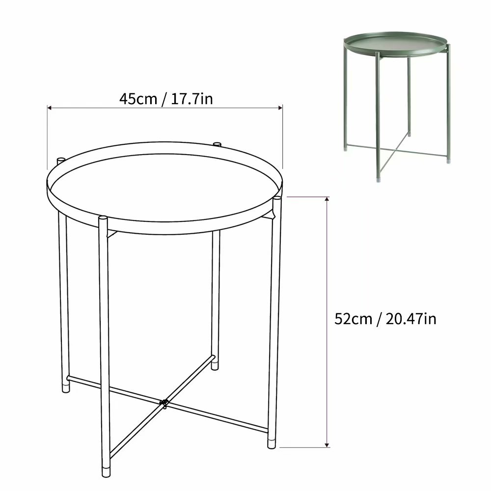 HOMRITAR Side Table Round Metal, Outdoor Side Table Small Sofa End Table Indoor Accent Table Round Metal Coffee Table Waterproof Removable Tray Table for Living Room Bedroom Balcony Office Green - image 4 of 5