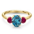 thumbnail image 3 of Gem Stone King 2.00 Ct Oval London Blue Topaz Red Created Ruby 18K Yellow Gold Plated Silver Ring, 3 of 6