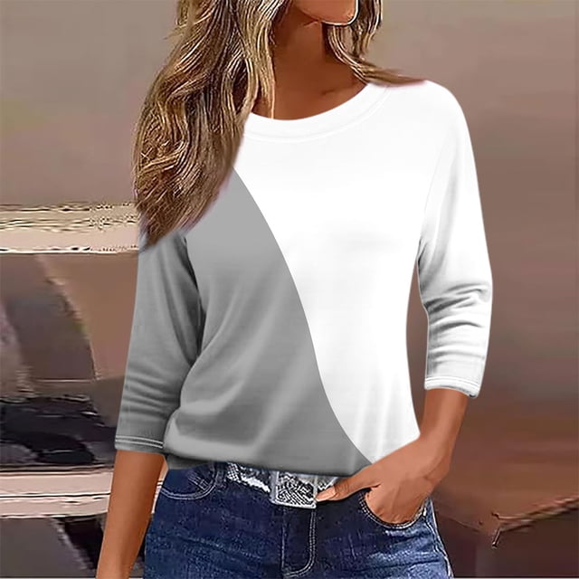 mfyjkho Tops Para Salir, Blusa Informal De Moda Para Mujer, Con Cuello Redondo Y Mangas 3/4, Estampada Tops Para Hacer Ejercicio Para Mujer M