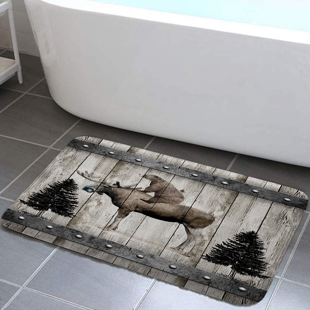 Rustic Gray Wooden Barn Board Bath Mats, Farmhouse Cabin Forest