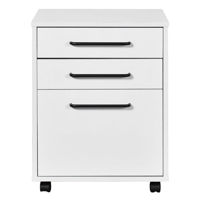 3 Drawer Wood Mobile File Cabinet, 23" Deep Home Office Vertical Filing Cabinet Under Desk Cabinet with Hanging File Holder and 4 Wheels (2 Lockable)