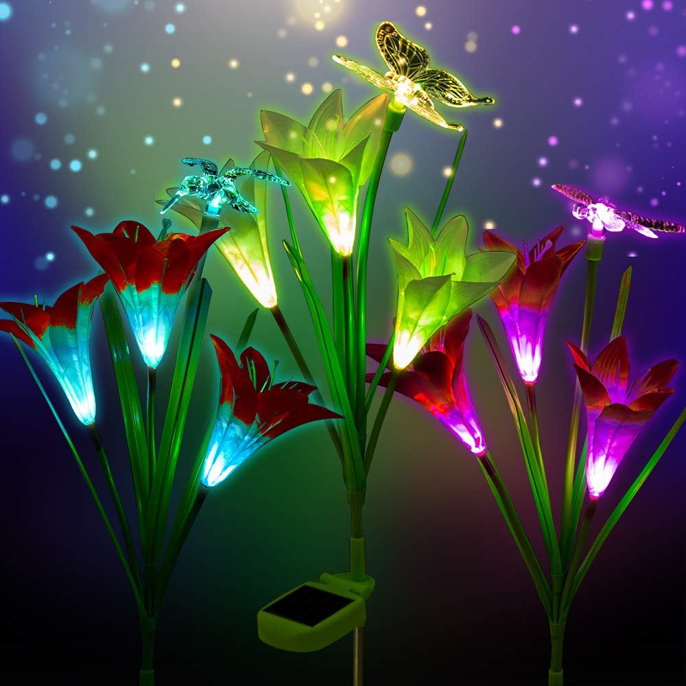 3 Pack Outdoor Solar Garden Stake Lights - Solar Powered Multi-color