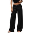 thumbnail image 4 of Women's Low Rise Drawstring Wide Leg Dress Pants Metal Ring Detail Loose Palazzo Trousers with Pockets Fall Elegant office Casual Pants Black, 4 of 8