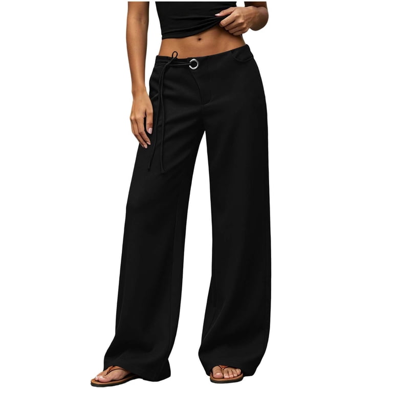 black low rise dress pants JGGSPWM Women's Fashion Going Out Formal Wide Leg Work Slacks Pants Business Casual Outfits Trousers M Color:Pine Grove