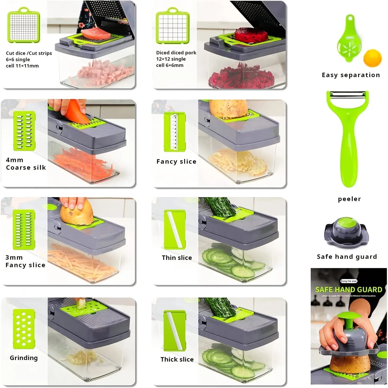 Hwawhin 13 in 1 Vegetable Chopper, Multifunctional Food Chopper with Container, 8 Blade food processor with Onion Chopper, Slicer, Dicer for Potato, Carrot, Salad Chopper, Home & Kitchen Gadgets