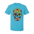 thumbnail image 2 of Colorful Floral Sugar Skull Streetwear Men's Graphic T-Shirt, Light Turquoise, 3XL, 2 of 3
