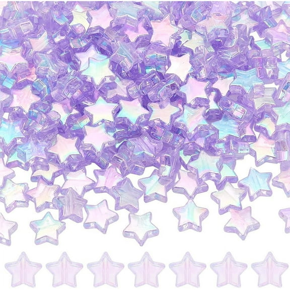 300Pcs 10mm Purple Star Bead Transparent Acrylic Star Beads Lilac AB Color Cute Pony Spacer Loose Bead for Jewelry Making Charms Bracelets Necklaces Earrings DIY Craft Accessories diy