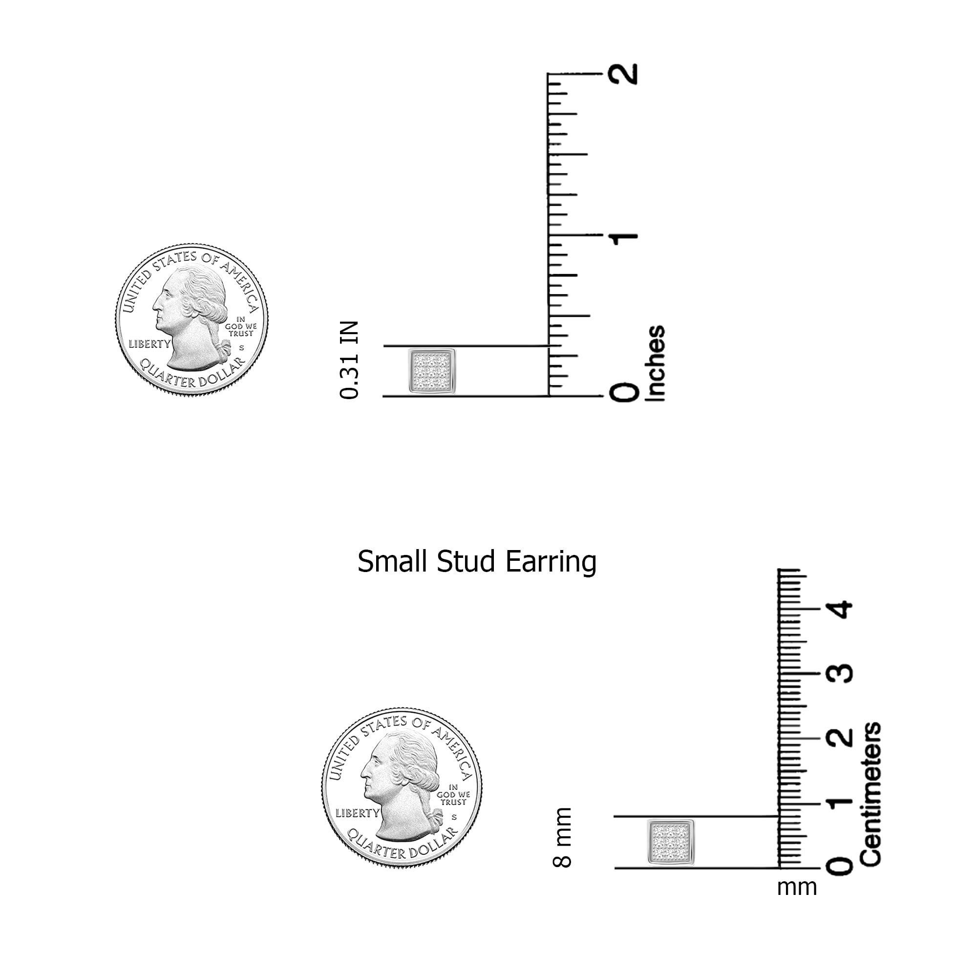 LeCalla 925 Sterling Silver Light-Weight Square Cubic-Zirconia Micro Pave SMALL Stud Earrings for Women and Teen 8MM