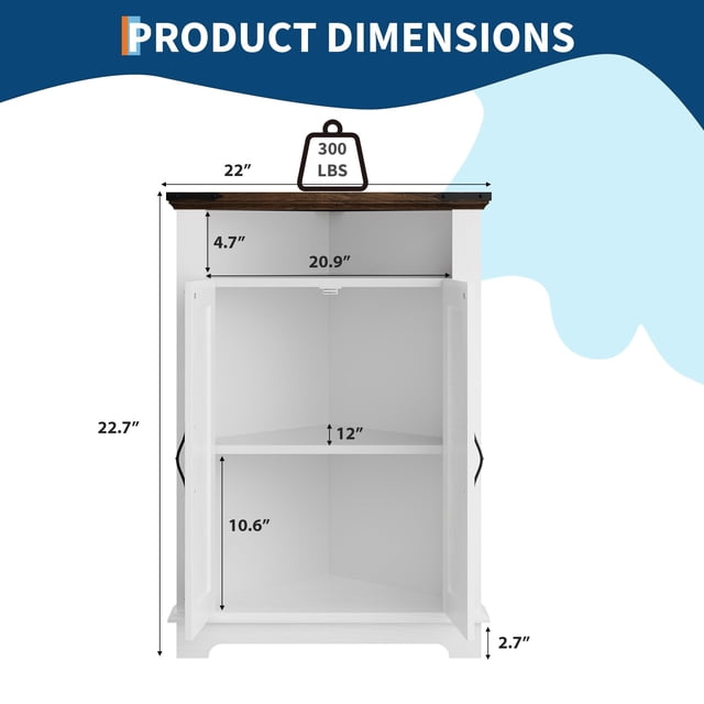 EDTara Compact Corner Bathroom Cabinet, White Storage Solution for Bathroom, Kitchen, or Living Room