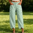 thumbnail image 5 of Miluxas Women's Lightweight Wide Leg Pants Elastic High Waist Cropped Harem Trousers with Pockets Summer Fashion Outfits Mint Green, 5 of 6