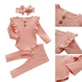 thumbnail image 2 of 3PCS Newborn Infant Baby Girls Outfit Clothes Tops Romper Bodysuit Long Sleeve +Headband+Pants Set, 2 of 8