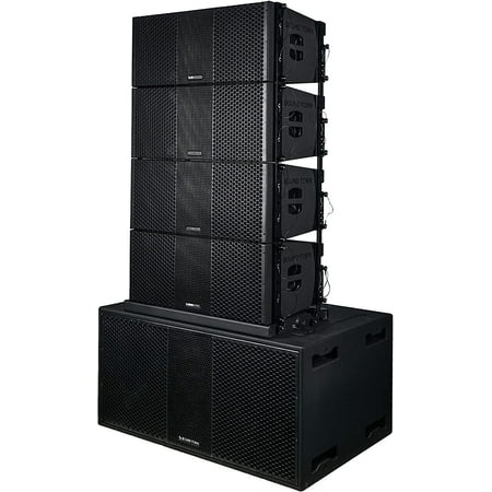 Sound Town ZETHUS Series Line Array Speaker System with One Dual 18-inch Subwoofer, Four Compact Dual 10-inch PA Speakers, One Stack Adapter, Black (ZETHUS-218S210X4)