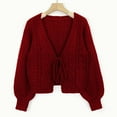 thumbnail image 5 of Arlun Womens Tie Front Bow Cardigan Sweaters Cropped Solid Color Cable Knit Cardigans Trendy Fall Winter Loose Comfortable Long Sleeve Outerwear 2025 Red XL, 5 of 5