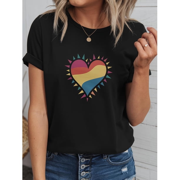 Camiseta estampada con corazón de San Valentín - 100 % casual, manga corta, para mujer. Para adultos, hombres, mujeres, adolescentes, jóvenes.