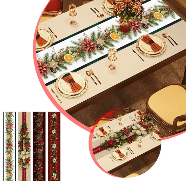 Mantel Navideño de 183 X 33 Cm, Multicolor, Poliéster, Impermeable | Decoración | Bandera Larga para Mesa de Centro | Artículos Navideños - Wym250909008A