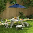 thumbnail image 3 of KidKraft Wooden Octagon Table, Stools & Umbrella Set, Kids’ Outdoor Furniture, Barnwood Gray & Navy, 3 of 6
