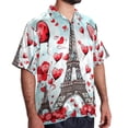 thumbnail image 2 of Eiffel Tower Valentine's Day Men's Casual Short Sleeve Printed Button Down Spread Collar Tops Summer Beach Shirts Unisex, 2 of 6