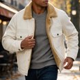 thumbnail image 3 of Ceisia Mens Lapel Corduroy Sherpa Lined Button Front Warm Winter Jacket Coat Beige XXXL Gift, 3 of 7