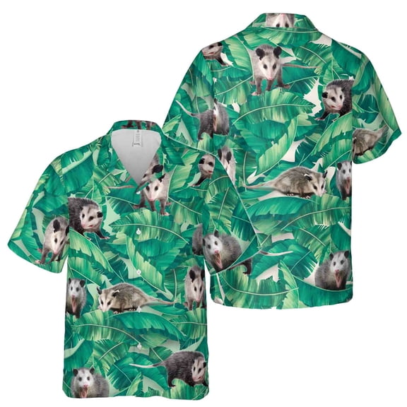 Funny Tropical Palm Tree Leaf Opossum Hawaiian Shirt S-5XL