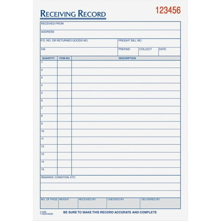 TOPS, TOP46260, Carbonless Receiving Record Forms, 1 Each