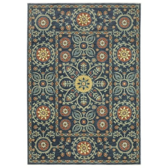 Oriental Weavers Francesca Area Rug - FR11B - 6'7" x 9'6" - in Blue/ Rust - Vintage Inspired, Stain Resistant, Family and Pet Friendly , Dining, Living Room Rug
