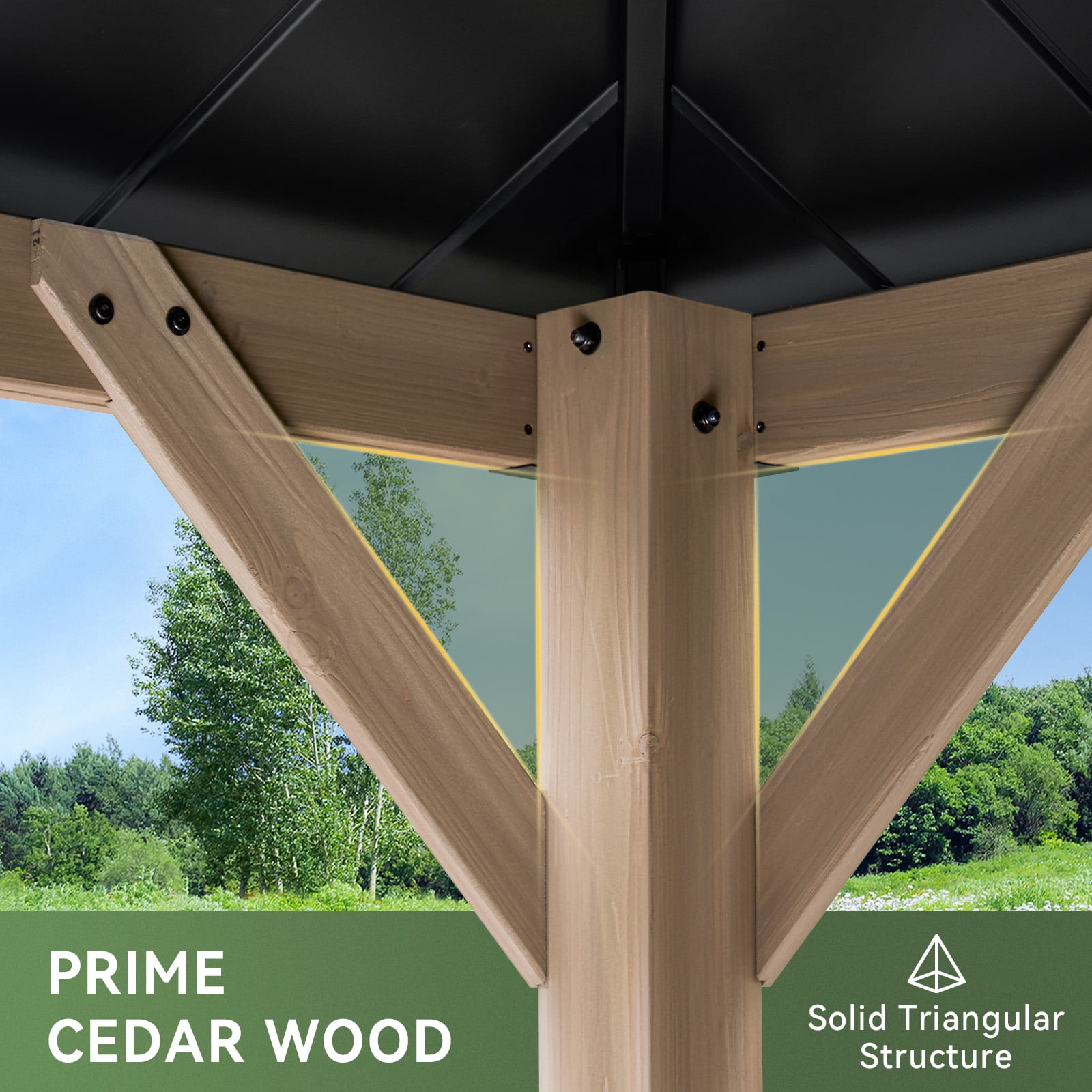 Dateyes 10' x 10' Outdoor Wood Gazebo, Hardtop Gazebo Permanent Wooden Pavilion with Galvanized Steel Double Roof, for Patio, Garden, Deck, Cedar Wood