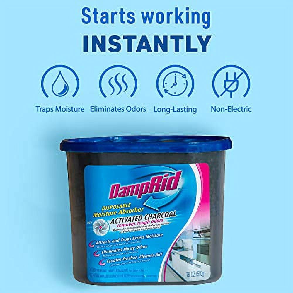 damprid fragrance free disposable moisture absorber with activated charcoal; 18oz - 3 pack; moisture absorber & odor remover