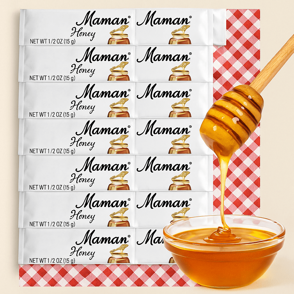 Bonne Maman Honey Sticks deliver natural sweetness in convenient portion packs. Each 0.5 oz stick is perfect for tea, coffee, oatmeal, pancakes, travel, and restaurants.