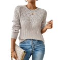 thumbnail image 3 of Suéteres de Punto Ligeros de Crochet con Cuello Redondo y Mangas Largas para Mujer Conjuntos de Otoño A Albaricoque M, 3 of 8