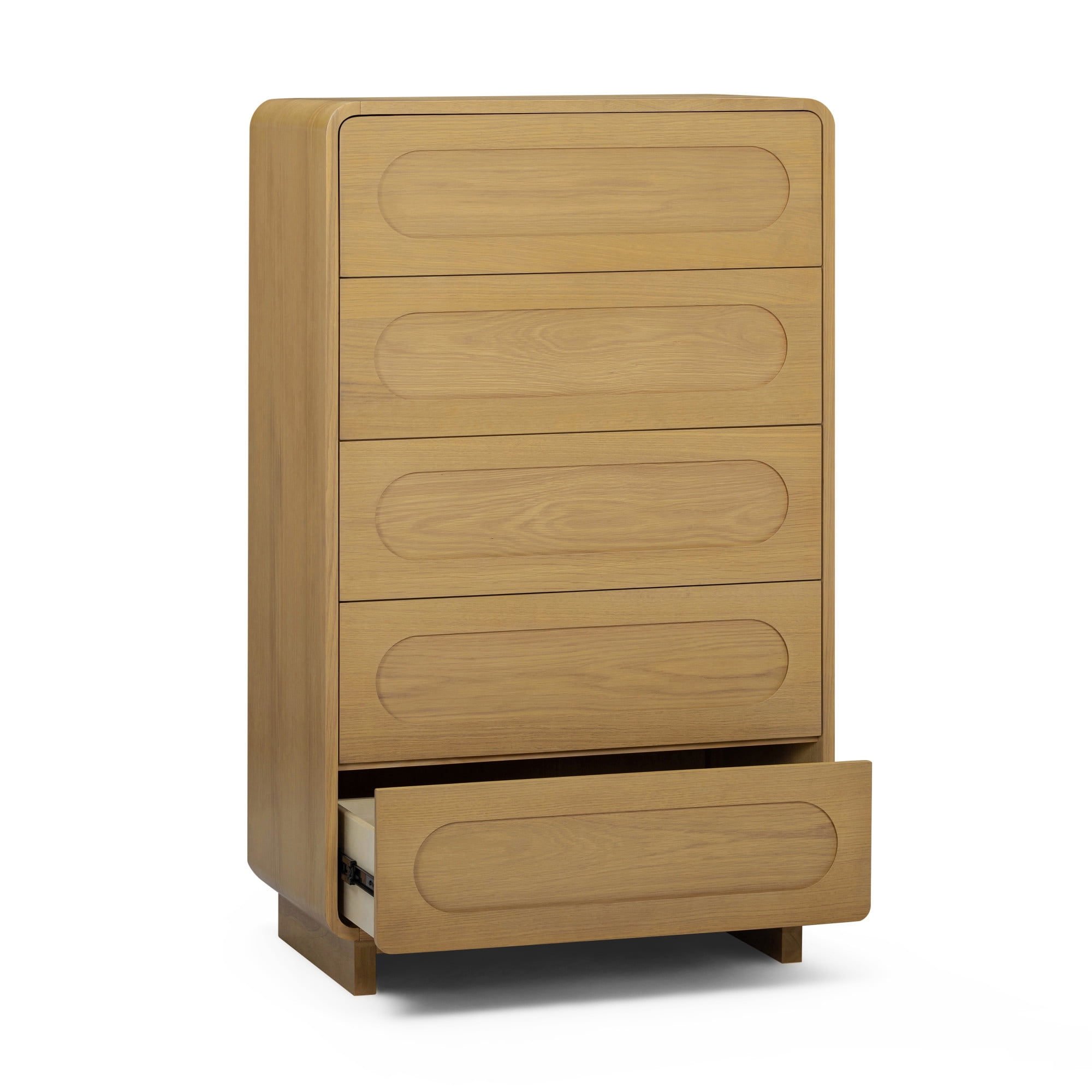 Tenley Mid-Century 5-Drawer Chest Dresser in Natural - Teamson Home: Push-Open Drawers, Wooden Construction with Real Oak Veneer
