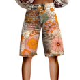 thumbnail image 2 of Stephy Flare Denim Shorts for Women Wide Leg Denim Shorts Woman Vintage Floral Print High Waisted Straight Stretch Pants with Pockets, Pink, L, 2 of 4