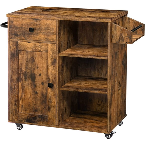 Kitchen Island, Storage Cabinet with Drawer, Kitchen Cart with Spice and Towel Rack, Saving Space, Easy Assembly, for Living Room, Rustic Brown