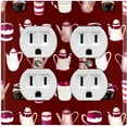 thumbnail image 1 of Metal Light Switch Wall Plate Outlet Cover (Coffee Mocha Espresso Tea Pot Kettle Maker Festive Cup Maroon - Double Duplex), 1 of 2