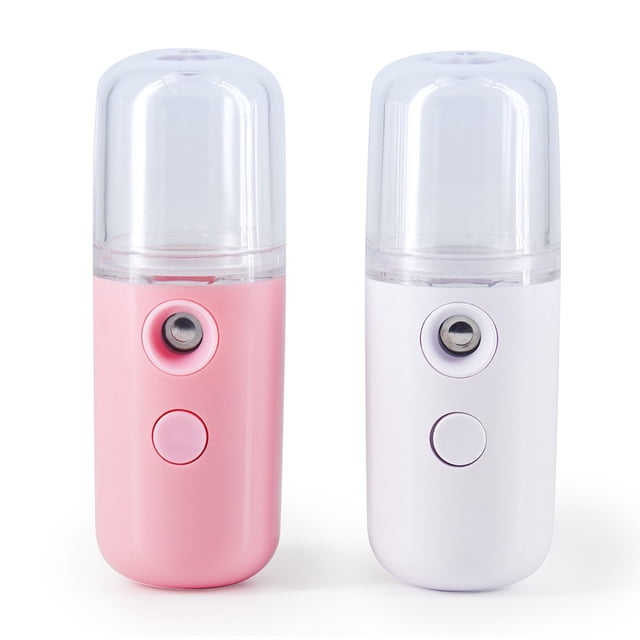 2 piezas 30 ml Mini humidificador facial pulverizador facial portátil USB recargable práctica máquina de cuidado de la piel (blanco y rosa)