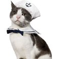thumbnail image 1 of Disfraz de marinero para mascotas JAMW para gatos y perros pequeños con sombrero y corbata azul marino, 1 of 5