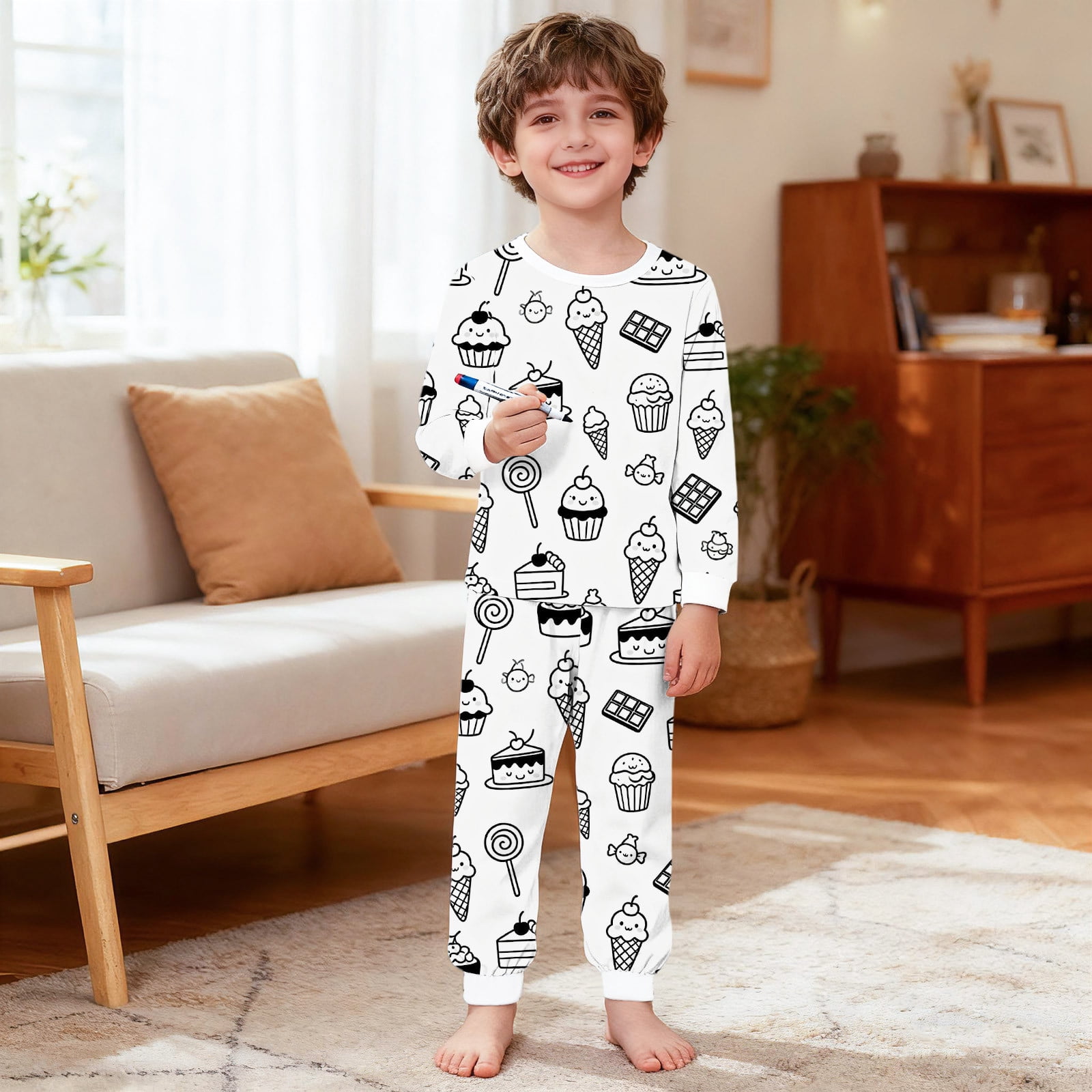 Owordtank Kids DIY Colorable Pants Set Boys Girls Hand Painted T Shirts and Pants Sets Funny Cartoon Coloring 2 Piece Outfits
