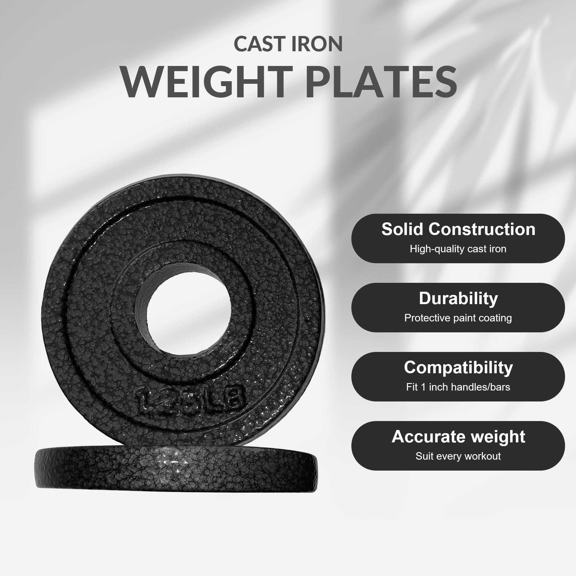 BalanceFrom Standard Cast Iron Weight Plates, 1-Inch Center Hole, Black Finish, Sold in Pairs（1.25LB, 2.5LB, 5LB, 10LB），for Strength Training & Home Gym