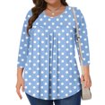 thumbnail image 2 of Charella Plus Size Tops for Women Crew Neck Pleated Flowy 3/4 Length Sleeve Shirts Casual Loose Fit Clothes (L, Light Blue), 2 of 6