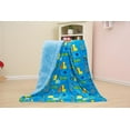 thumbnail image 2 of Marina Decoration Reversible Rich Printed Woven Fluffy Plush Soft Warm Flannel Fleece Sherpa Kids Children Blanket, 30 x 40 Inch Yellow Blue Green Color Animal Zoo with Blue Base Pattern, 2 of 5
