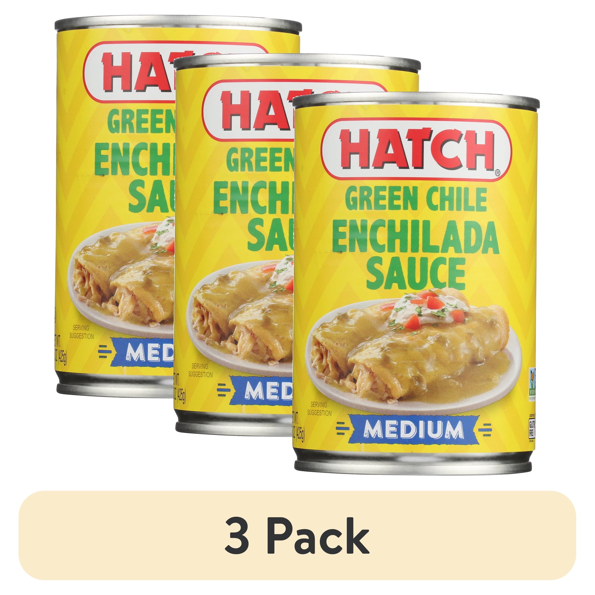 (3 pack) HATCH Green Chile Enchilada Pourable Sauce Medium Heat 15oz Kosher Gluten-Free Certified Non-GMO Certified