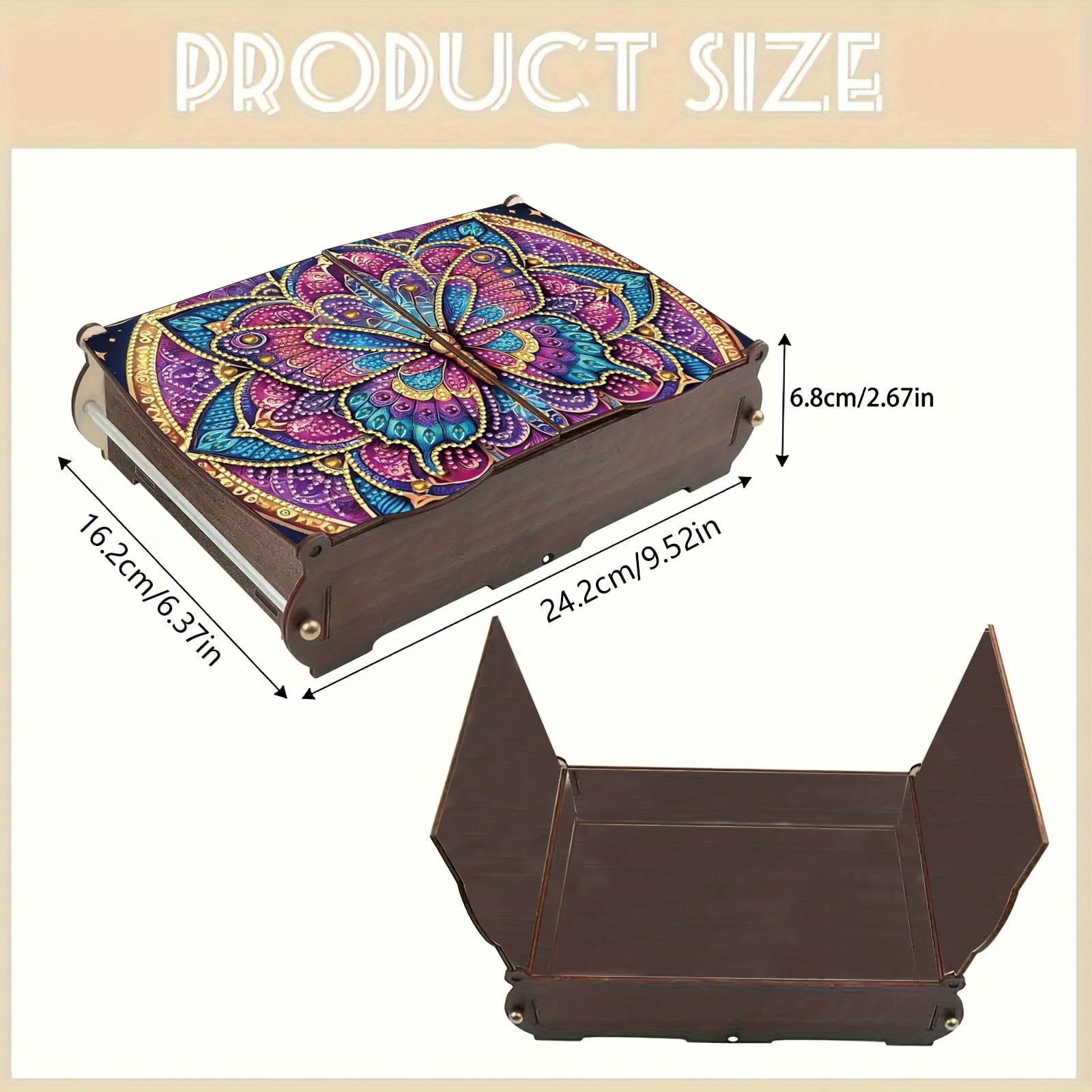 FLOPESN DIY Diamond Art Painting Jewelry Box,Creative Design Wooden Lid Rectangular Storage Case for Home Decor-Butterfly-2