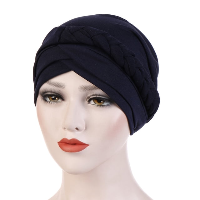 Under $10 Baseball Caps Blue Women Solid Plait India Hat Muslim Ruffle Cancer Chemo Beanie Turban Wrap Cap