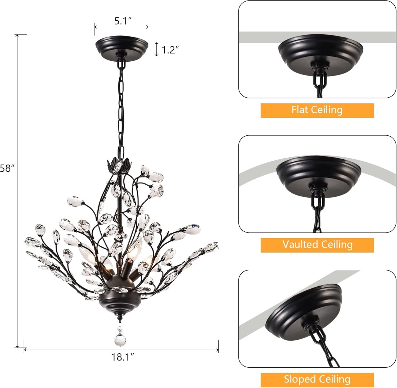 Maxax 4 - Light Vintage Small Crystal Chandelier Modern Semi Flush Mount Ceiling Light Fixture Chandelier Lighting for Kitchen Bedroom Living Room Dining Room Hallway Foyer