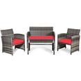 thumbnail image 5 of Costway 4PCS Patio Rattan Conversation Glass Table Top Cushioned Sofa Red, 5 of 12