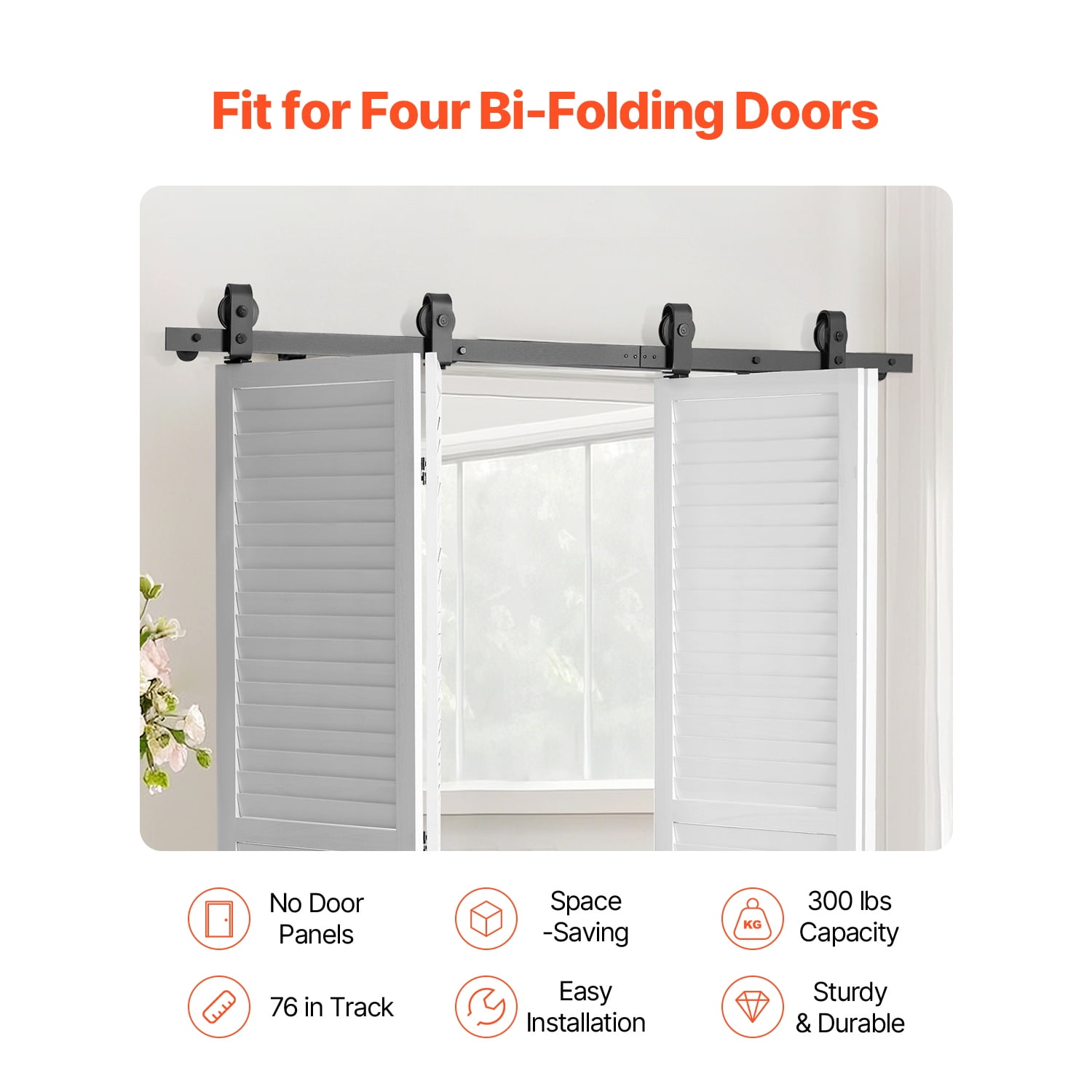 KFFKFF 76IN-2D-4K Bi-Fold Sliding Barn Door Track Kit – Black