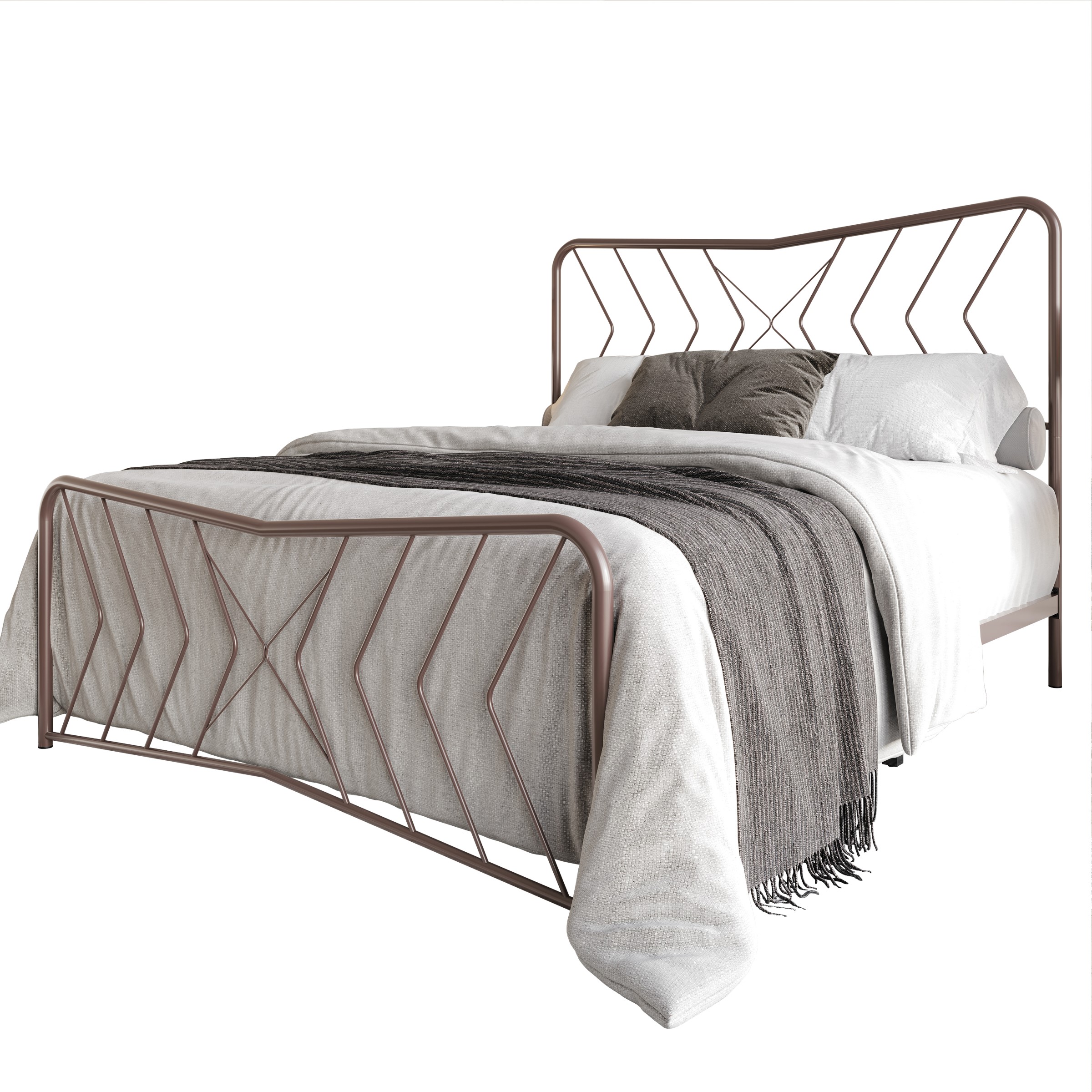 Home Design Rosette Queen Metal Bed – Pink, Durable Queen Bed