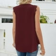 thumbnail image 5 of Summer Savings Clearance 2024! TAGOLD Womens Summer Tops,Women Casual Solid Lace Sleeveless Vest Splicing V-Neck T-Shirts Tops Wine 12, 5 of 6
